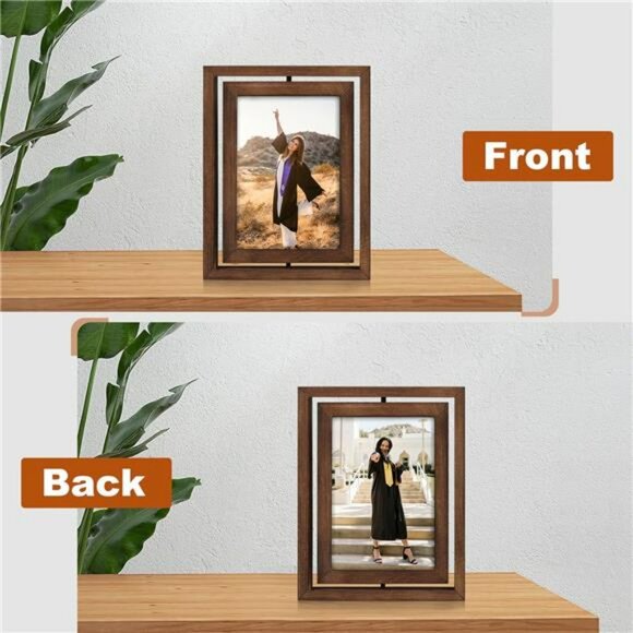 Rustic wood 4x6 rotating picture frame set double sided glass photo display - Picture 5 of 7